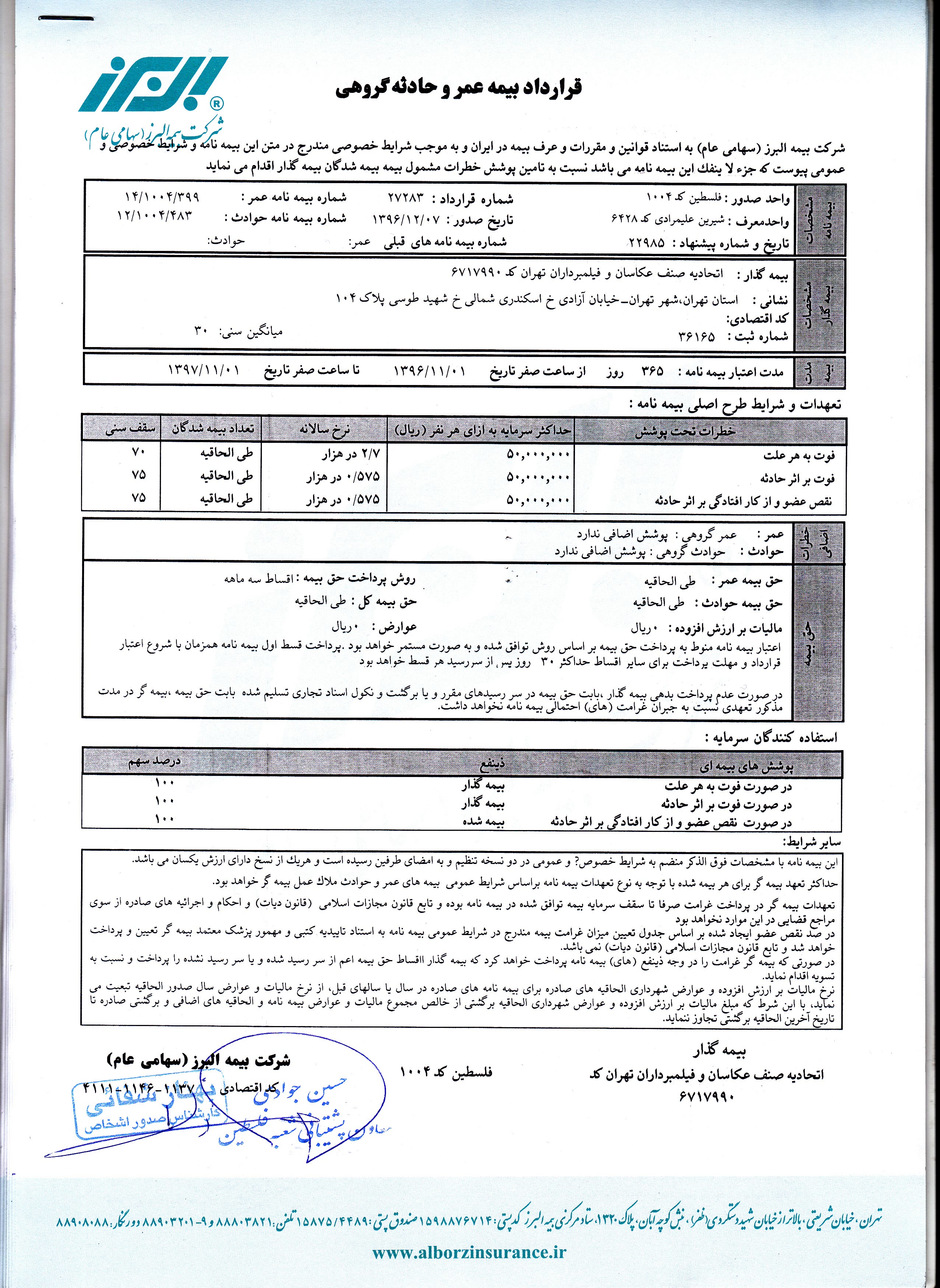 قرارداد بیمه عمر و حادثه شرکت بیمه البرز با اتحادیه عکاسان تهران